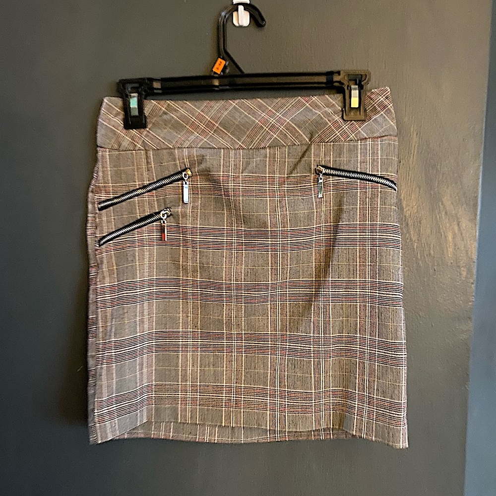 Charlotte Rouse Plaid Pencil skirt Size Small with faux zippers